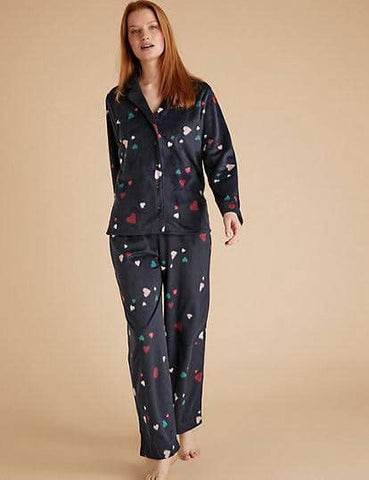 Fleece Heart Print Pyjama Set