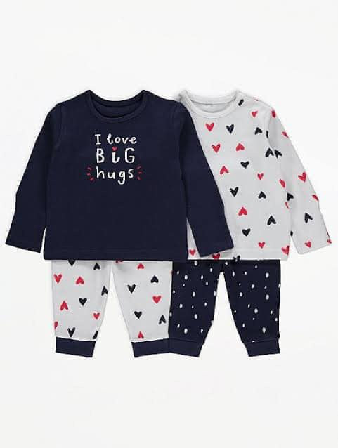 Black and White Heart Long Sleeve Pyjamas 2 Pack