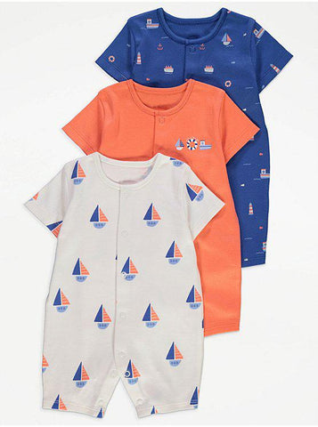 Assorted Boat Sleepsuit Rompers 3 Pack