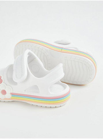 George White Flower Rainbow Sole Sporty Sandals