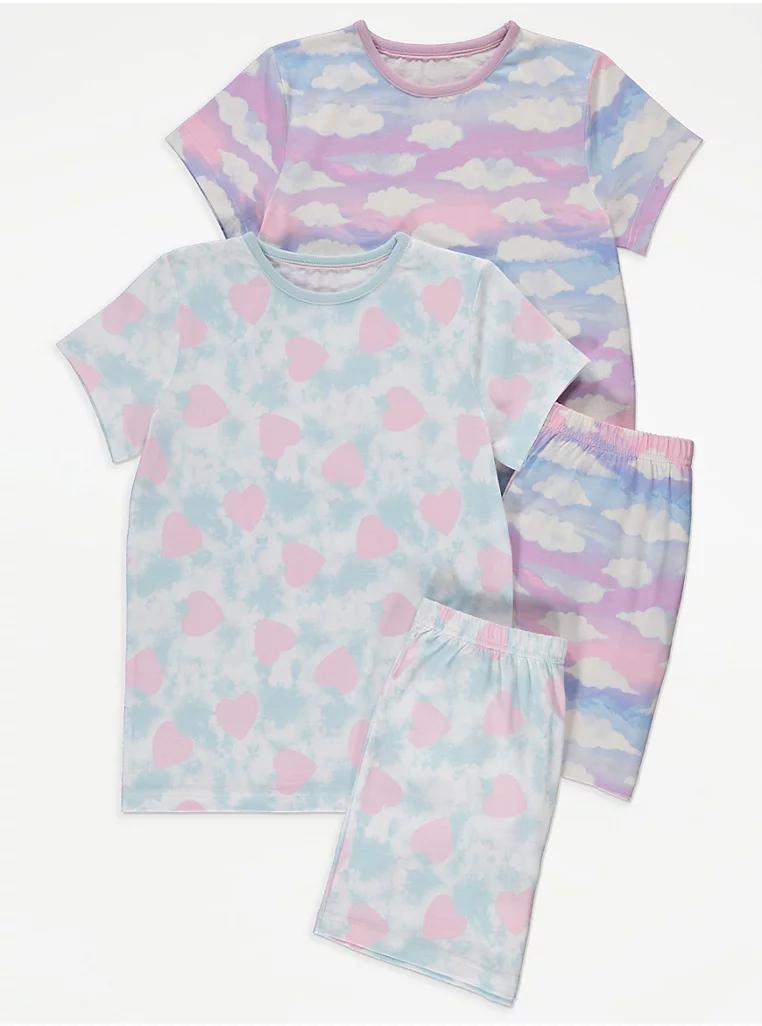 Tie Dye Heart Clouds Short Pyjamas 2 Pack