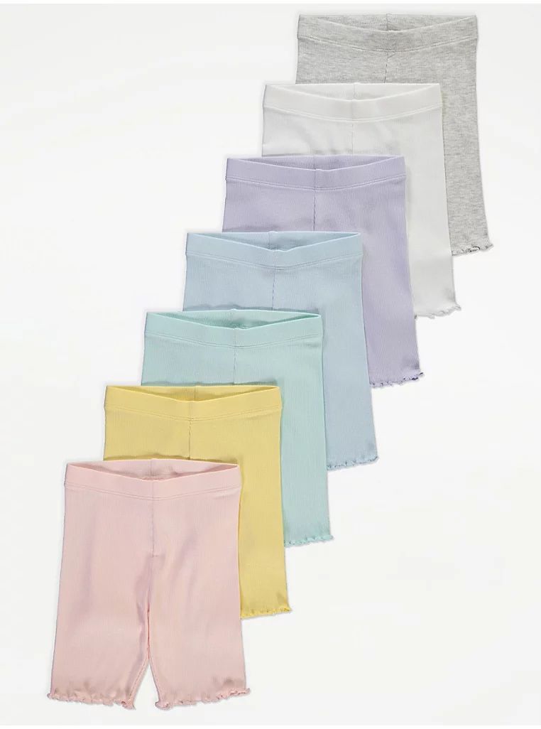 Pastel Ribbed Lettuce Edge Cycling Shorts 7 Pack
