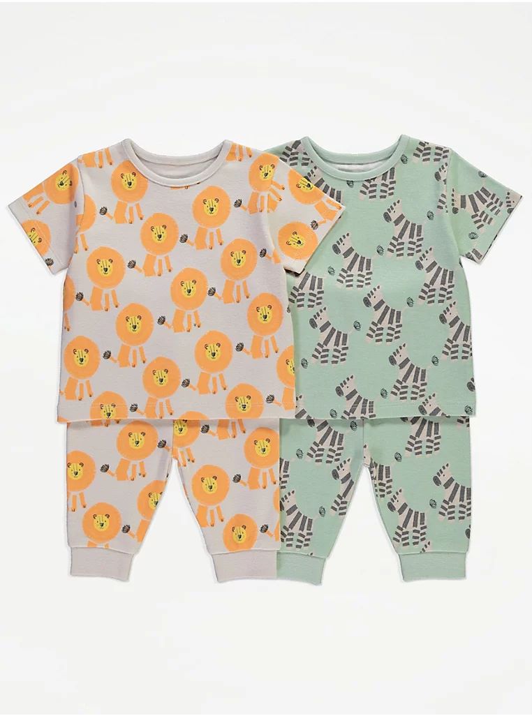 Lion and Zebra Short Sleeve Pyjamas 2 Pack