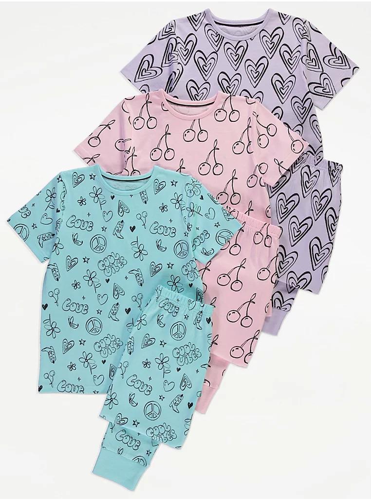 Pastel Cool Vibes Sketch Short Sleeve Pyjamas 3 Pack