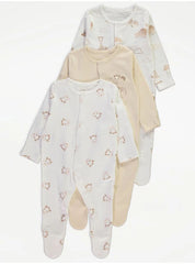 Safari Animal Long Sleeve Sleepsuits 3 Pack