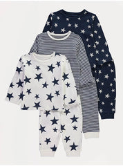 Navy Star Stripe Long Sleeve Pyjamas 3 Pack