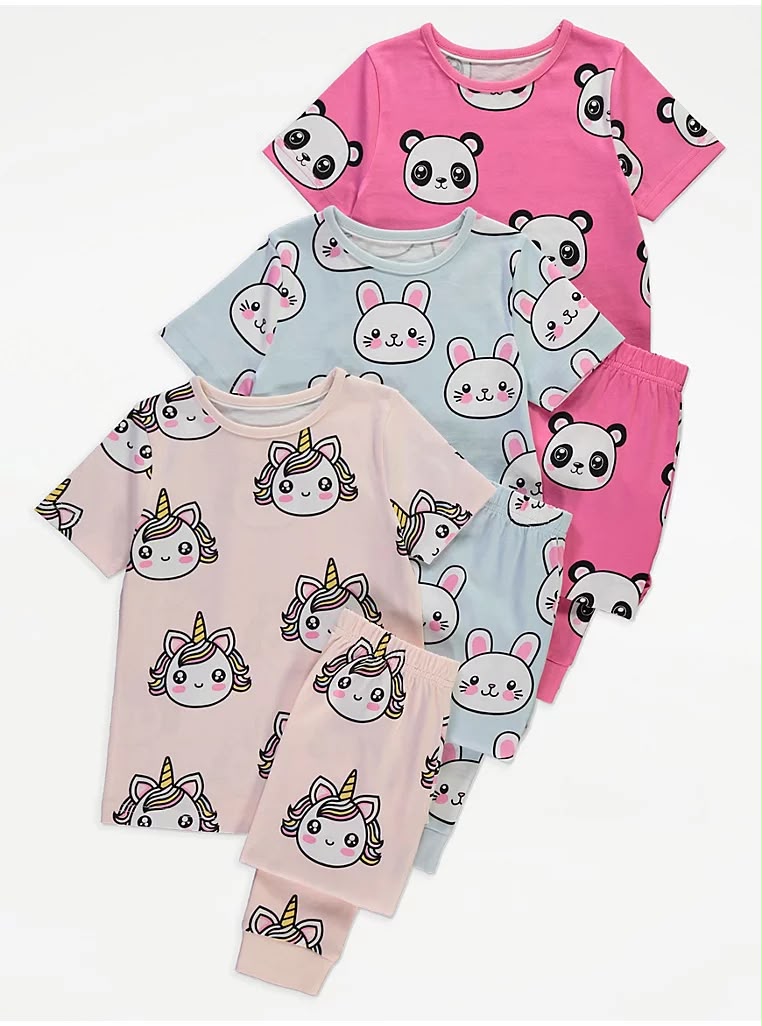 Cute Animal Short Sleeve Pyjamas 3 Pack