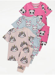 Cute Animal Short Sleeve Pyjamas 3 Pack