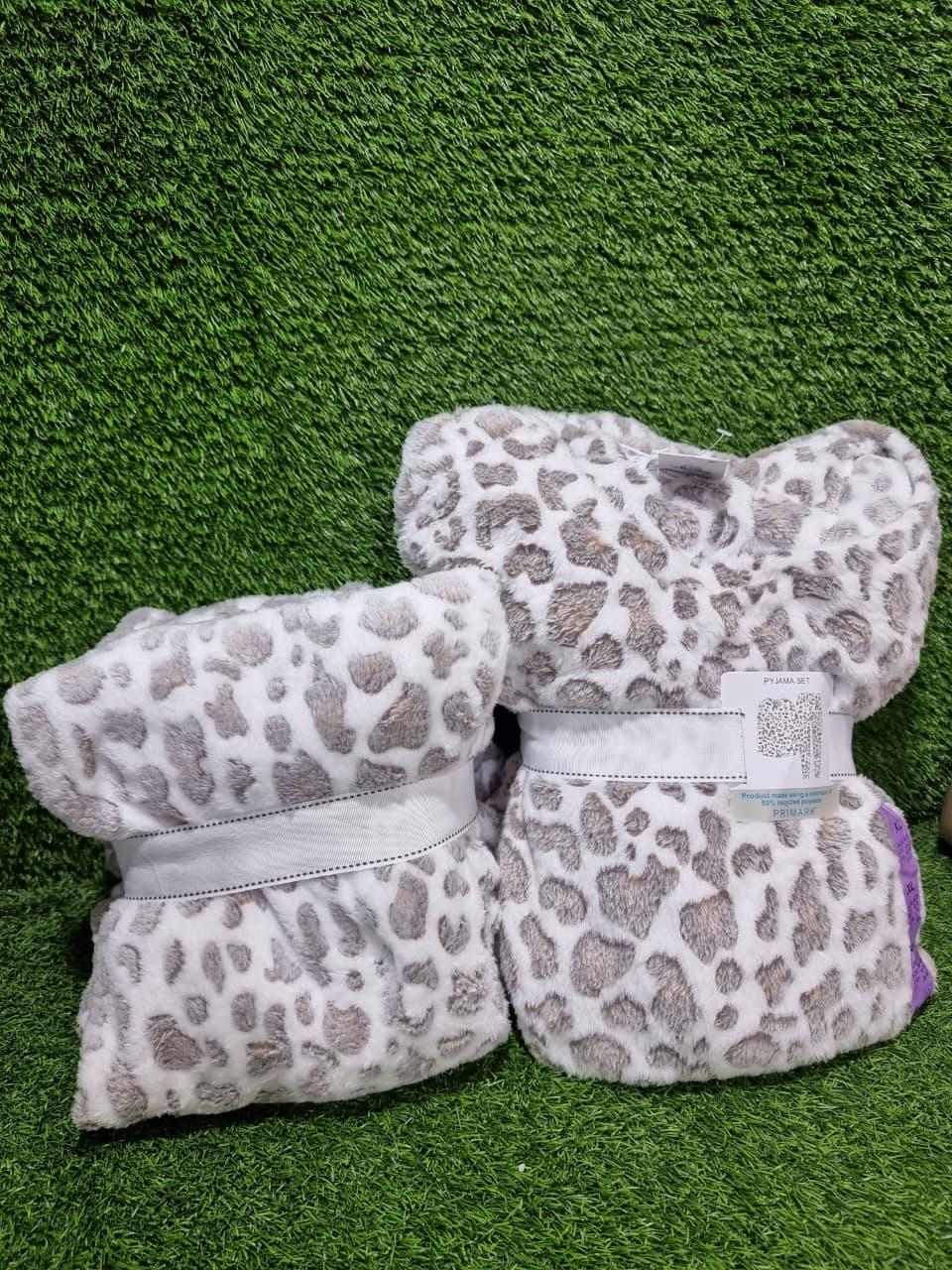 Primark Women Fluffy Leopard Animal Print Fleece Pyjama Set