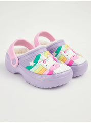George at ASDA Kids Unicorn Rainbow Fleece Lined Clogs
