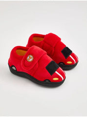 Boys Red Race Car Plush Warm Slippers with Hook and Loop Fastener
