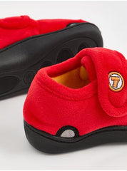 Boys Red Race Car Plush Warm Slippers with Hook and Loop Fastener