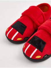 Boys Red Race Car Plush Warm Slippers with Hook and Loop Fastener