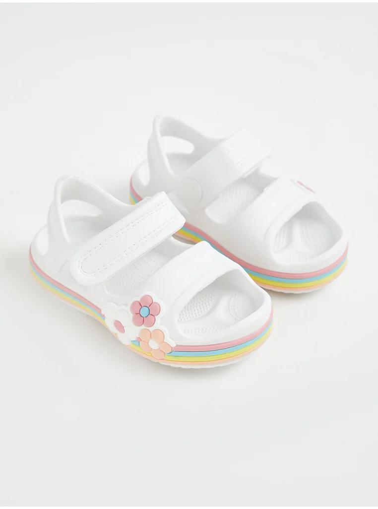 George White Flower Rainbow Sole Sporty Sandals