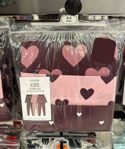 George Burgundy Heart Long Sleeve Pyjamas 3 Pack