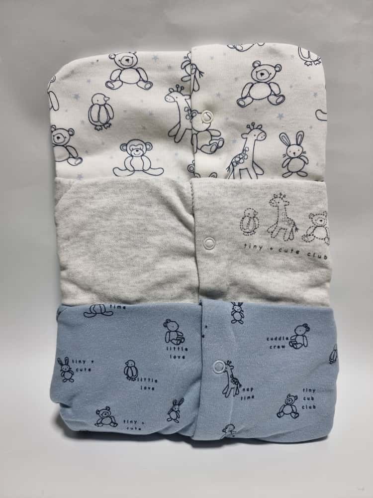 Blue Animal Tiny & Cute Club Sleepsuits 3 Pack
