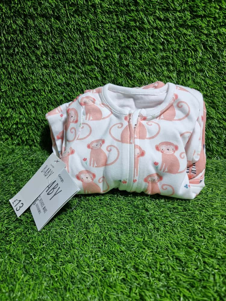 Peach Safari Animals Zip Fasten Sleepsuits 3 Pack