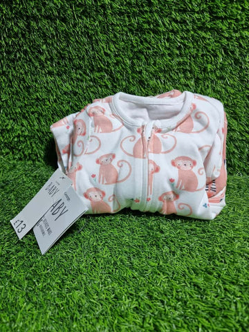 Peach Safari Animals Zip Fasten Sleepsuits 3 Pack