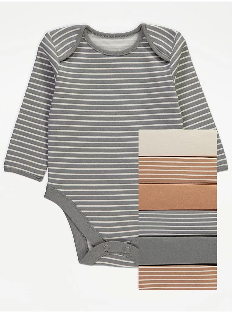 Stripey Long Sleeve Bodysuits 7 Pack