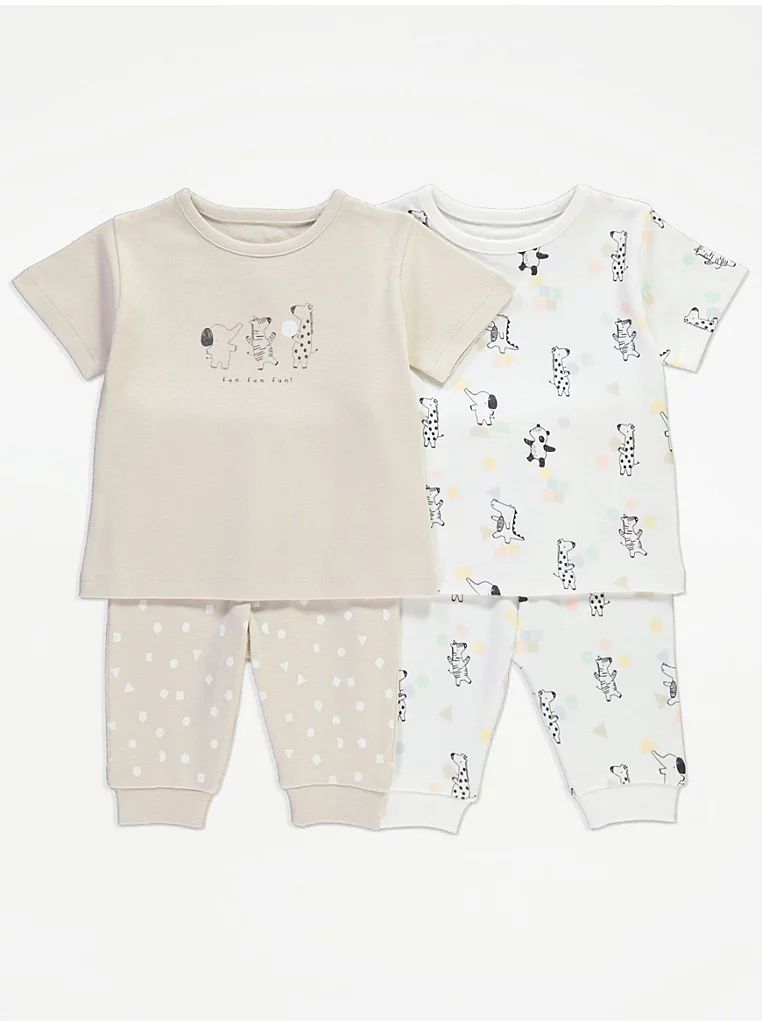 White Safari Animals Short Sleeve Pyjamas 2 Pack