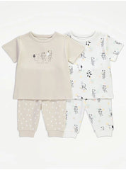 White Safari Animals Short Sleeve Pyjamas 2 Pack