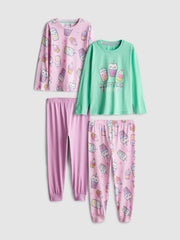 2pk Printed  kitty Pajamas