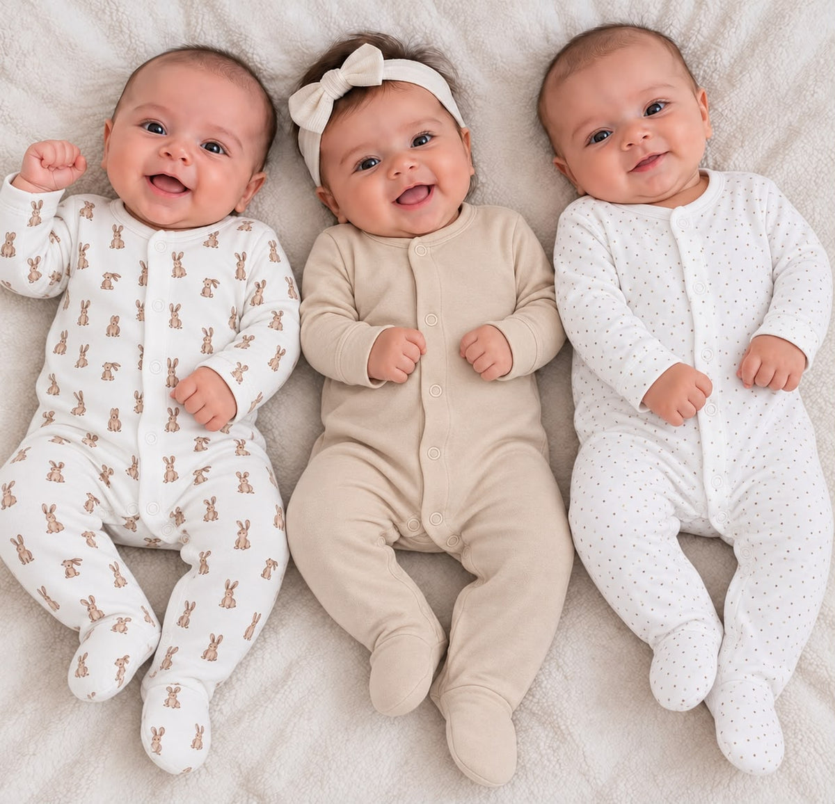 Neutral Bunny Spotty Sleepsuits 3 Pack